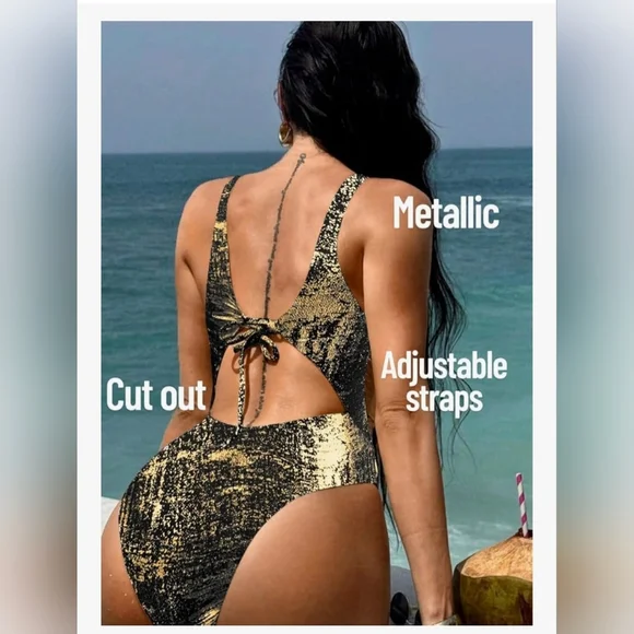 ChiaoLezhee Metallic One Piece Swimsuit #1245 - Picture 7 of 9